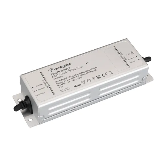 Фото товара Блок питания ARPJ-LG-2861050-PFC-B (200W, 143-286V, 0.5-1.05A) (Arlight, IP67 Металл, 5 лет)
