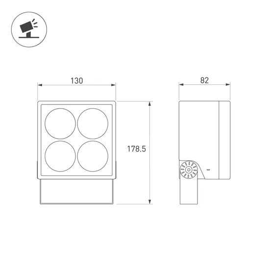 Фото #3 товара Светильник ALT-BLOCK-S130x130-15W Warm3000 (GR, 3 deg, 230V) (Arlight, IP66 Металл, 3 года)