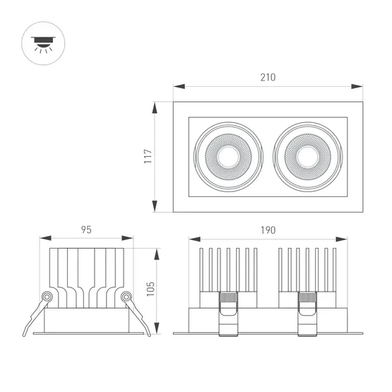 Фото #2 товара Светильник MS-VORTEX-BUILT-S210x117-2x20W Day4000 (WH-WH, 20 deg, 230V) (Arlight, IP20 Металл, 5 лет)