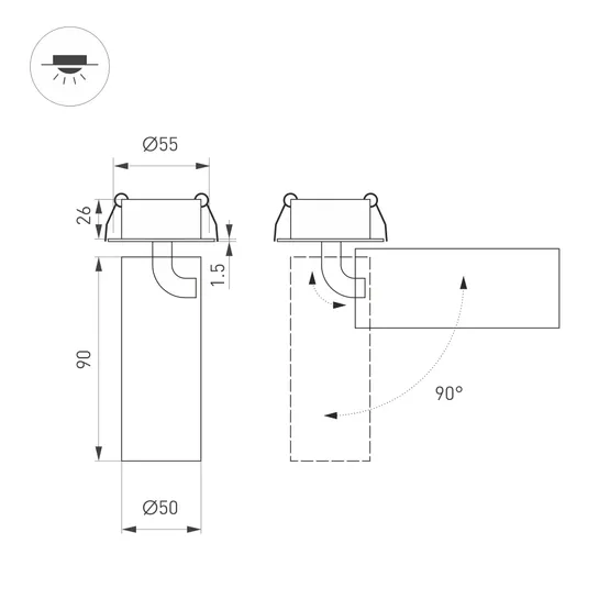 Фото #3 товара Светильник SP-GABI-BUILT-FLAP-R50-9W Warm3000 (BK, 36 deg, 230V) (Arlight, IP40 Металл, 5 лет)