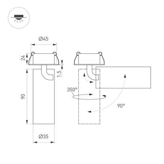 Фото #4 товара Светильник SP-NUANCE-BUILT-FLAP-R35-7W Warm3000 (WH, 36 deg, 230V) (Arlight, IP40 Металл, 5 лет)