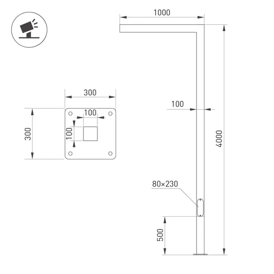 Фото #2 товара Опора OXOR-STER-G45-1000x100x100-L4000-52W Warm3000 (BK, 230V) IP65 (Arlight, Сталь)