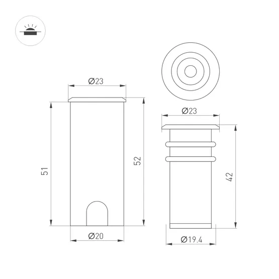 Фото #4 товара Светильник ART-PELURU-GROUND-R23-1W Warm2700 (GR, 30 deg, 24V) (Arlight, IP67 Металл, 3 года)
