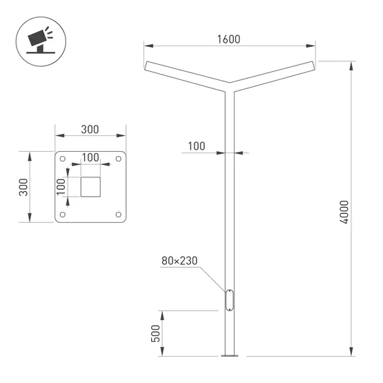 Фото #2 товара Опора OXOR-STER-Y-2000x100x100-L4000-70W Warm3000 (BK, 230V) IP65 (Arlight, Сталь)